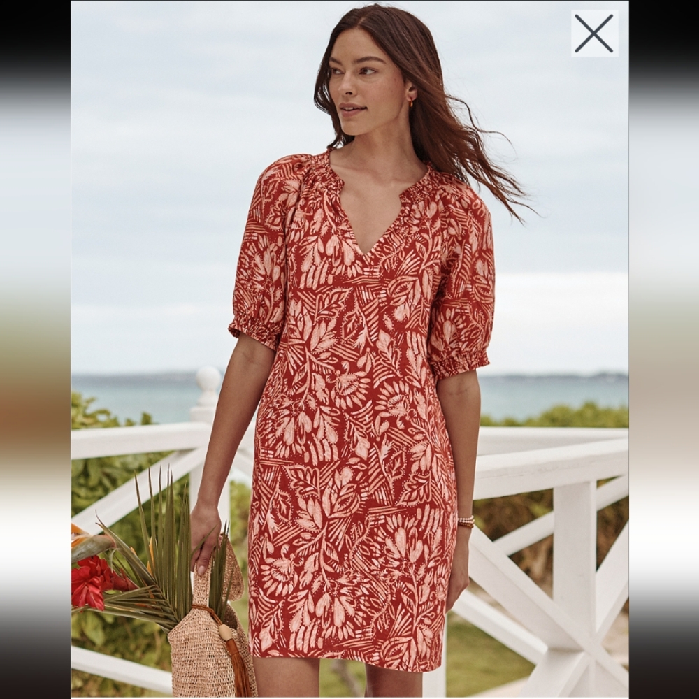 NWT Garnet Hill Amelia Linen Dress Red White Size 12 Beach Coastal Sustainable